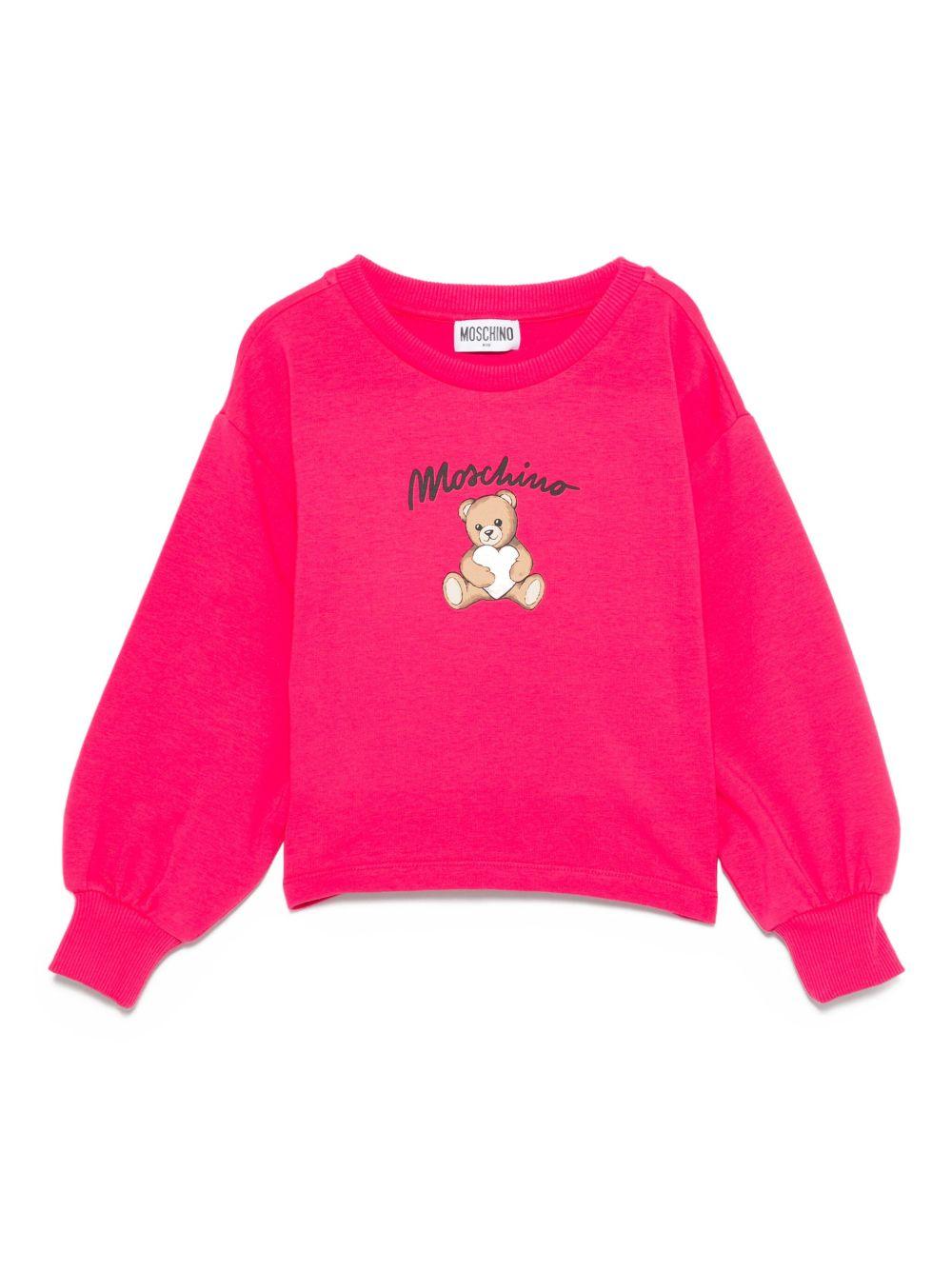 Felpa per bambina Moschino Kids fucsia con stampa Teddy - Rubino Kids