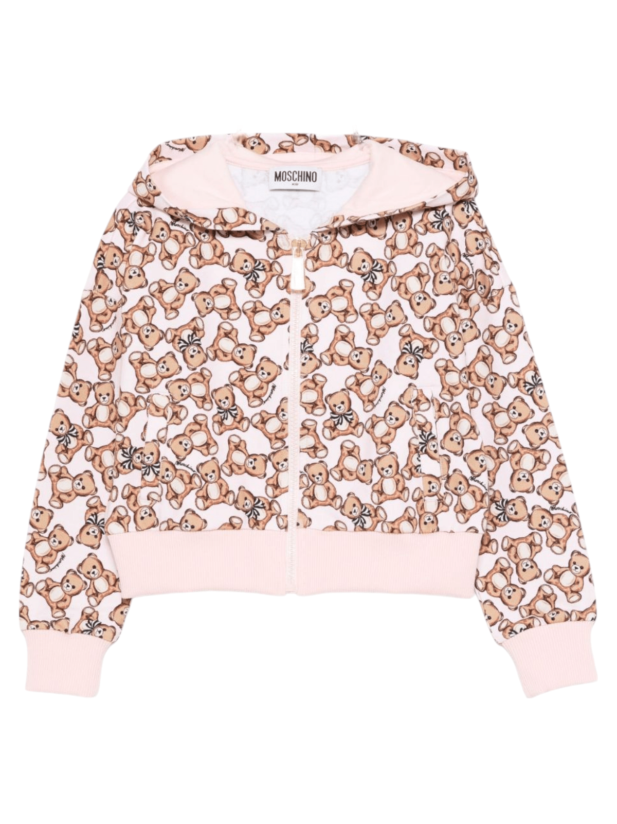 Felpa per bambina Moschino Kids rosa con stampa Teddy Bear all - over - Rubino Kids
