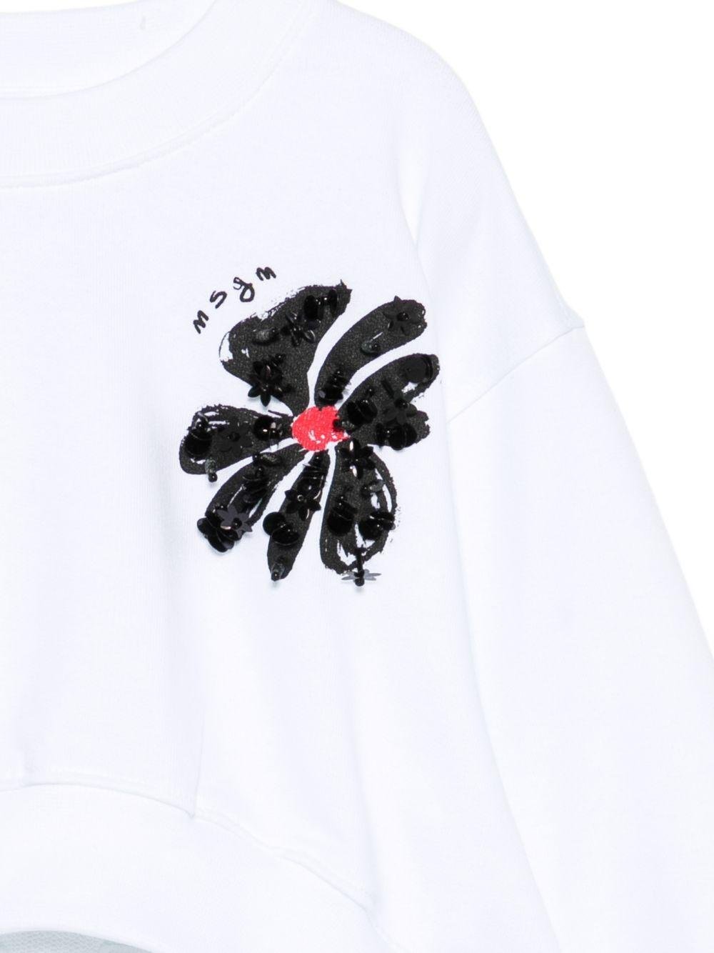 Felpa per bambina MSGM Kids bianca con applicazione logo - Rubino Kids