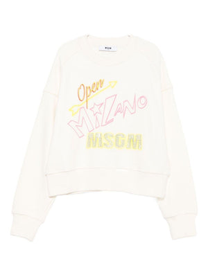 MSGM Kids white sweatshirt for girls with logo on the front