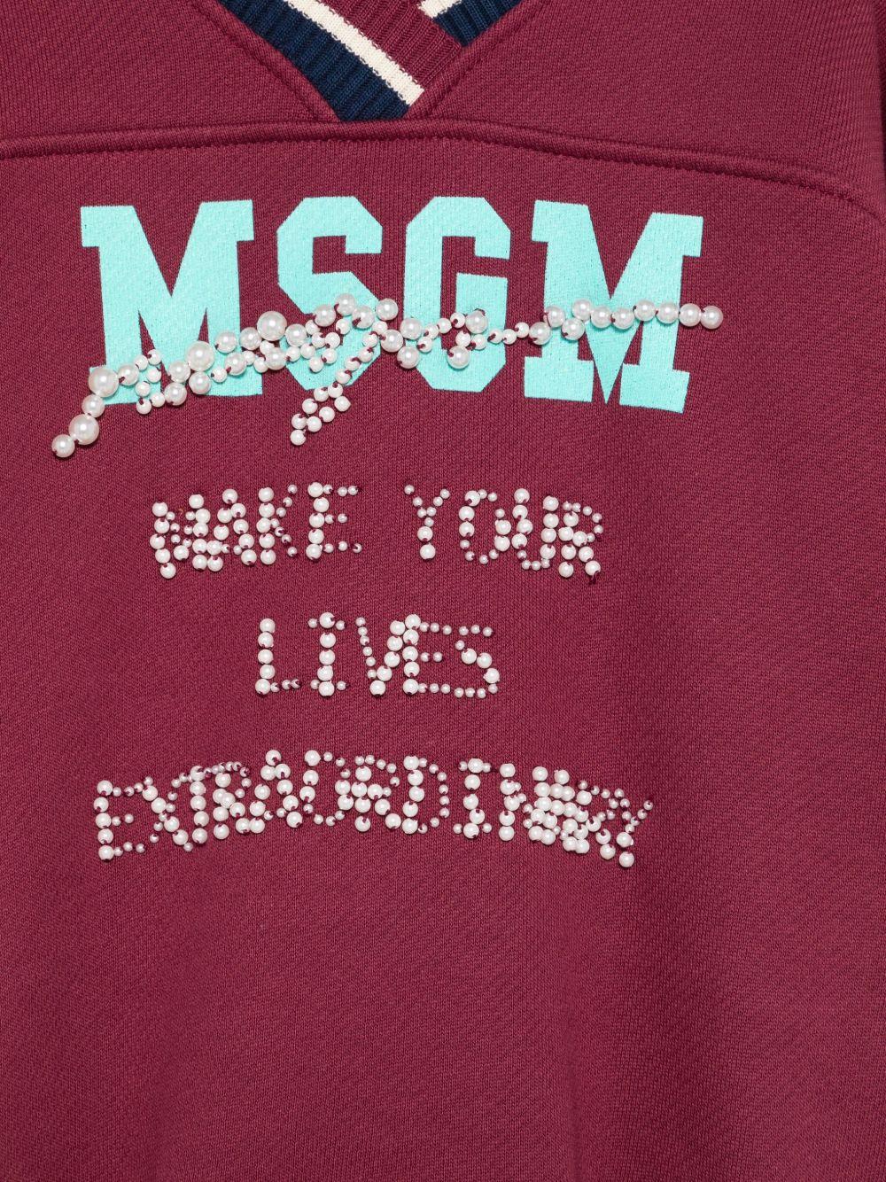 Felpa per bambina MSGM Kids bordeaux con bordi a contrasto - Rubino Kids