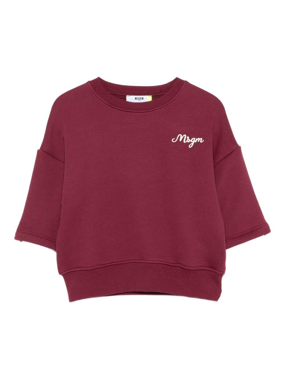 Felpa per bambina MSGM Kids bordeaux con logo ricamato - Rubino Kids