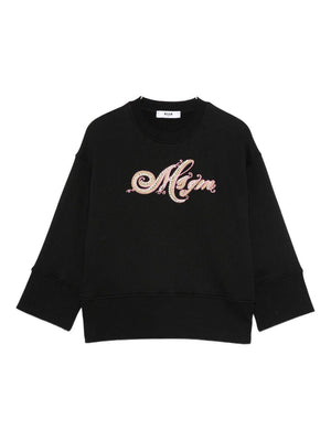 Felpa per bambina MSGM Kids nero con logo sul davanti