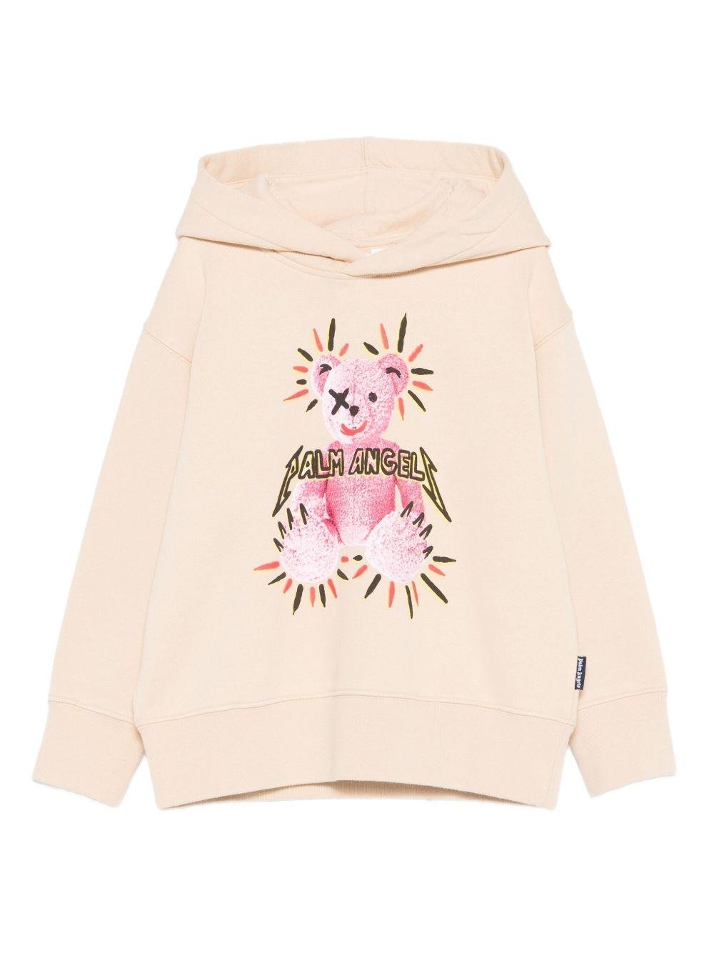 Felpa per bambina Palm Angels Kids beige con stampa Teddy e cappuccio - Rubino Kids