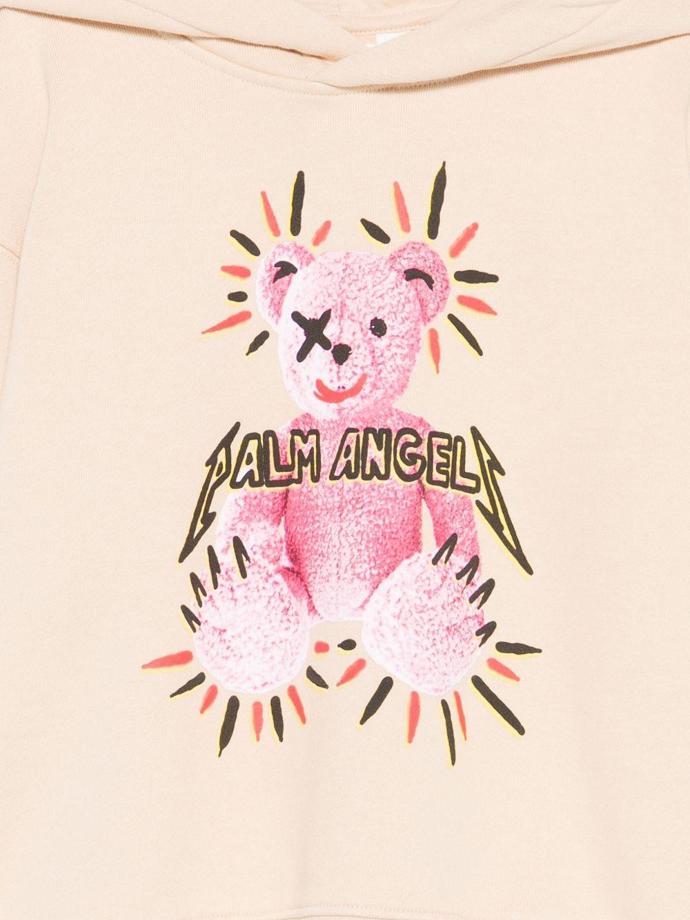 Felpa per bambina Palm Angels Kids beige con stampa Teddy e cappuccio - Rubino Kids