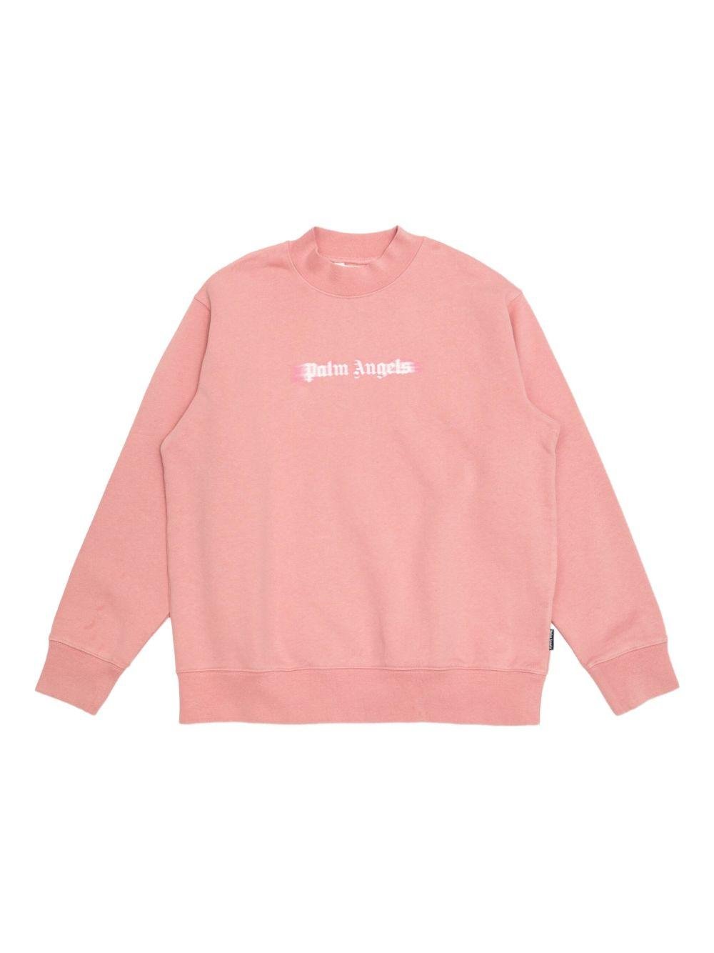 Felpa per bambina Palm Angels Kids rosa con stampa con logo sul davanti - Rubino Kids