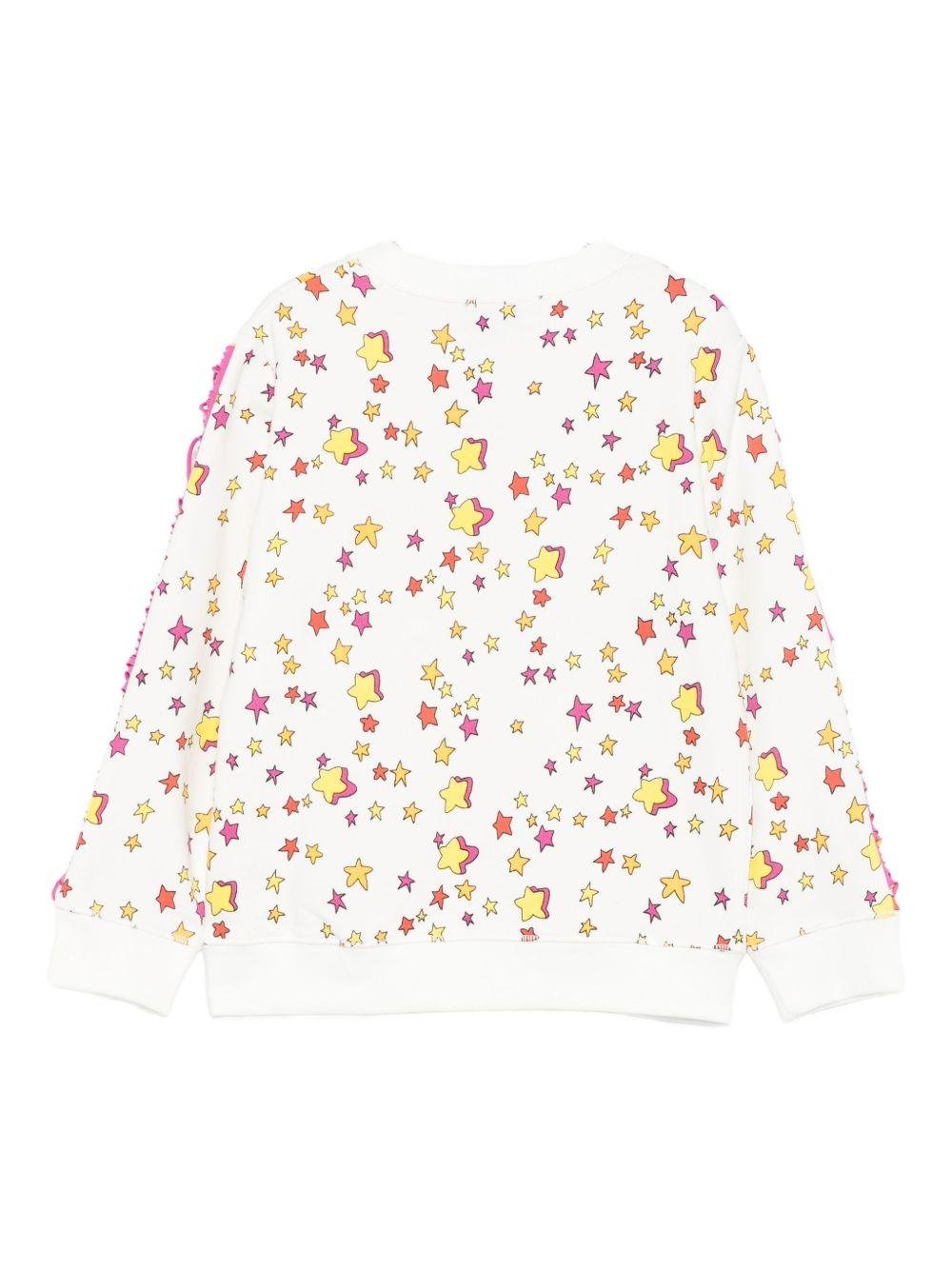 Felpa per bambina Stella McCartney Kids bianco con stampa stelle e frange - Rubino Kids