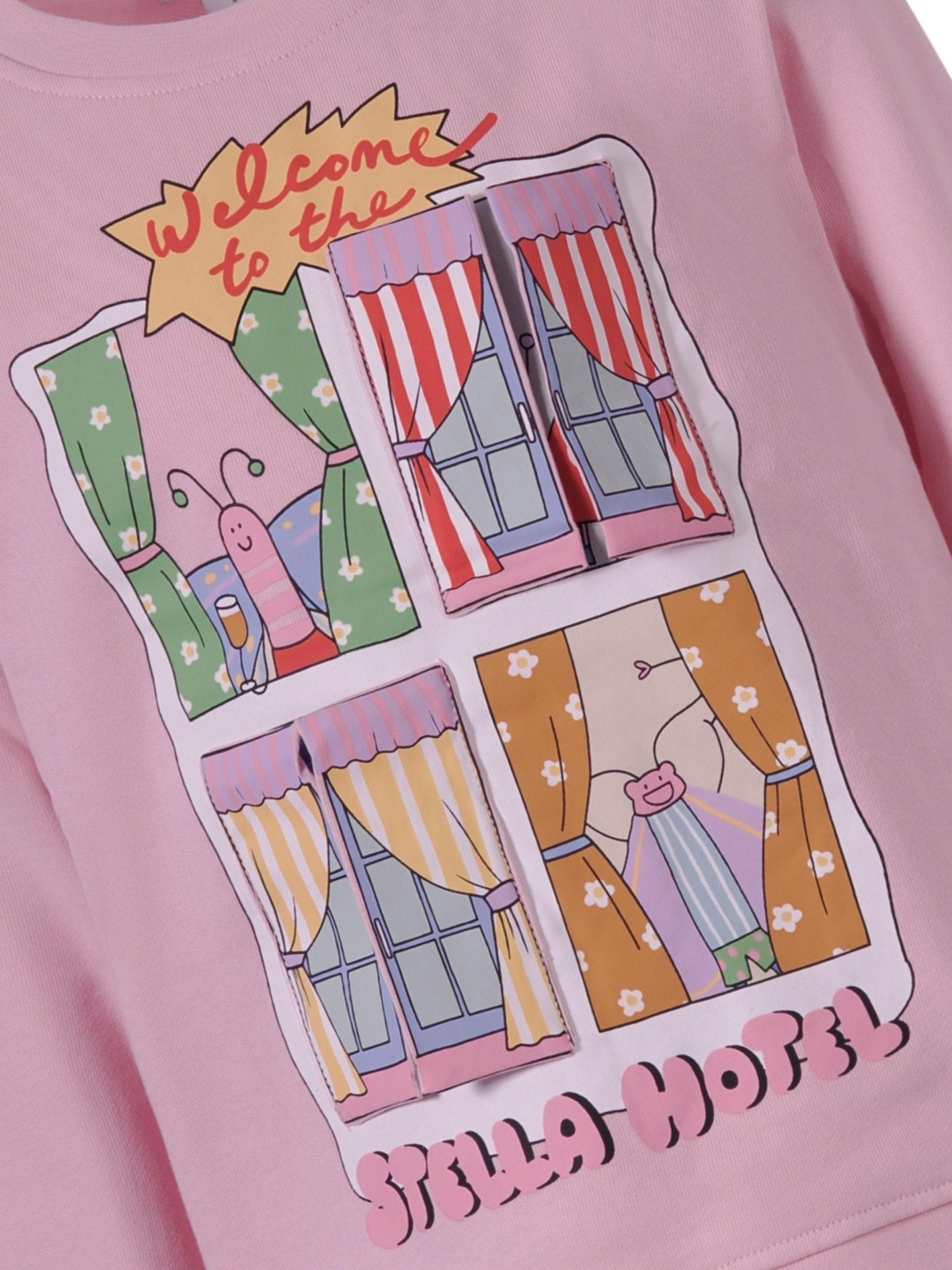 Felpa per bambina Stella McCartney Kids rosa a girocollo con stampa grafica sul davanti - Rubino Kids