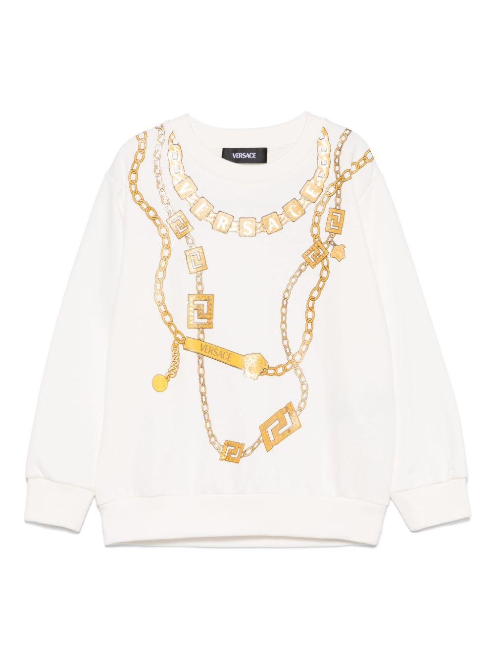 Felpa per bambina Versace Kids bianco con stampa collana loghi - Rubino Kids