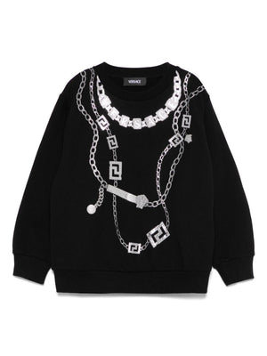 Versace Kids black sweatshirt for girls with logo necklace print