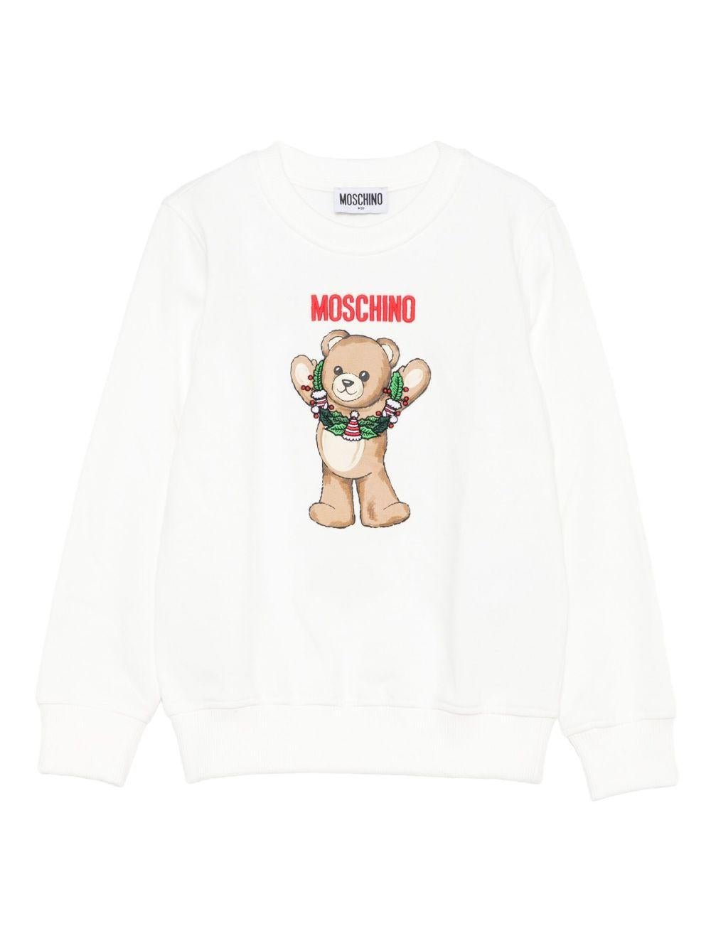 Felpa per bambini Moschino Kids bianca con stampa orsetto - Rubino Kids