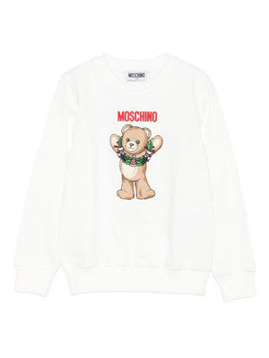 Felpa per bambini Moschino Kids bianca con stampa orsetto