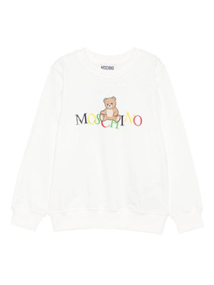 Felpa per bambini Moschino Kids bianca con stampa Teddy