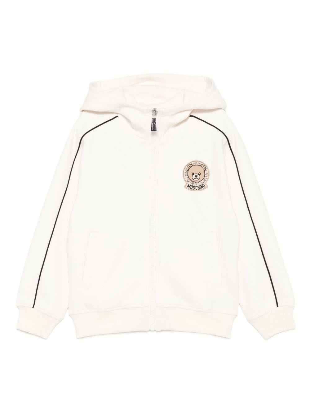 Felpa per bambini Moschino Kids bianco con cappuccio e zip con logo teddy - Rubino Kids