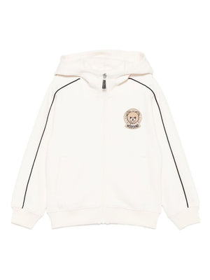 Moschino Kids white zip-up hoodie with teddy logo