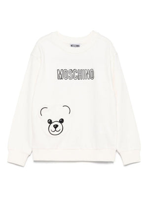 Felpa per bambini Moschino Kids bianco con ricamo a forma di orsacchiotto