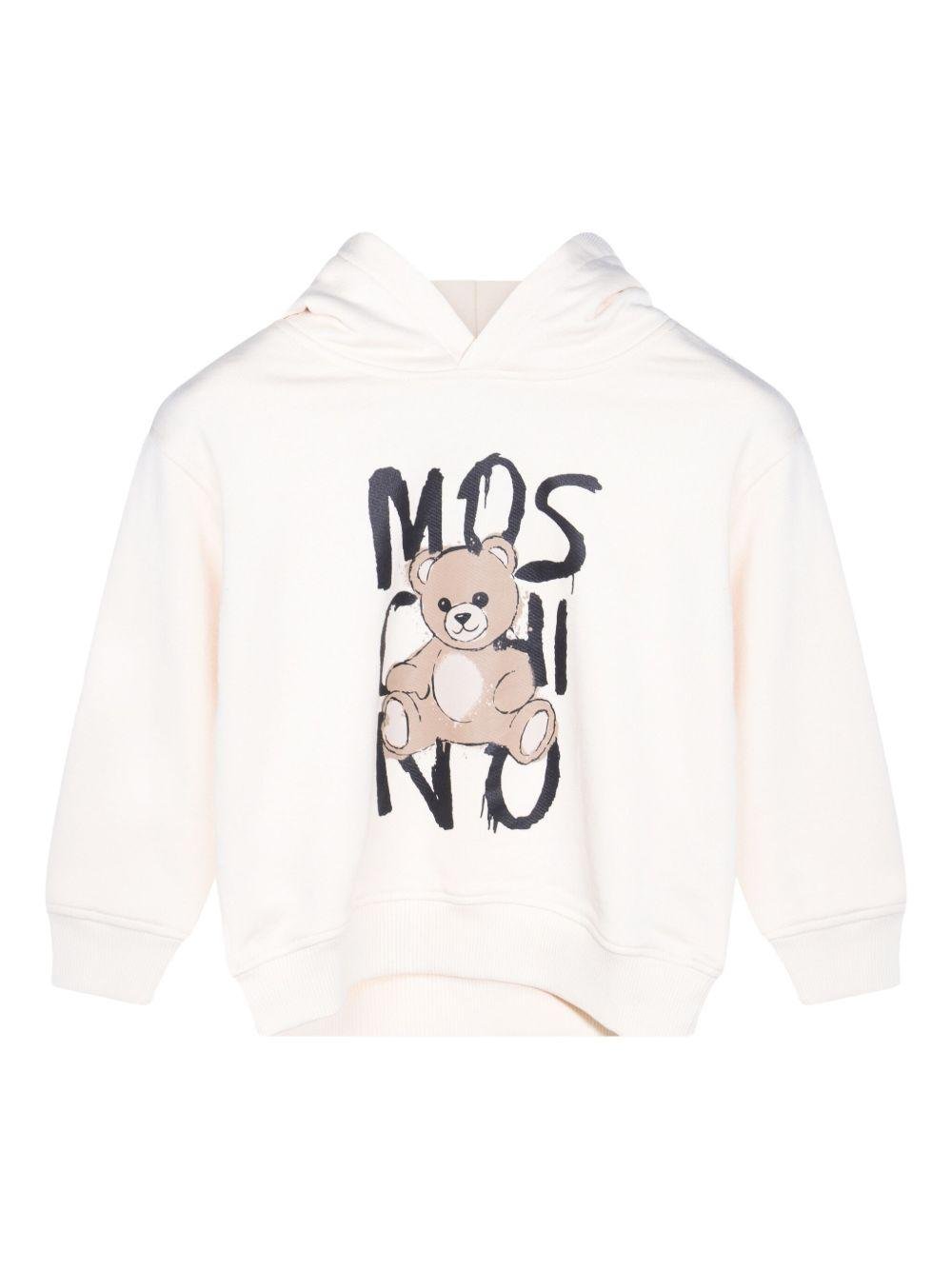Felpa per bambini Moschino Kids bianco con stampa Teddy e cappuccio - Rubino Kids