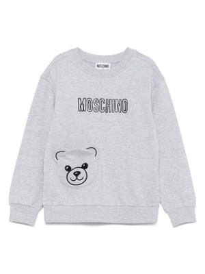 Felpa per bambini Moschino Kids grigio con ricamo a forma di orsacchiotto