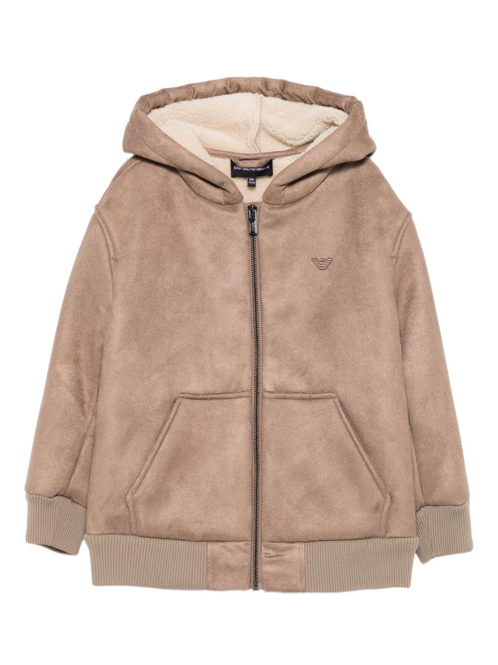 Felpa per bambino Emporio Armani Kids beige con due tasche anteriori a marsupio - Rubino Kids
