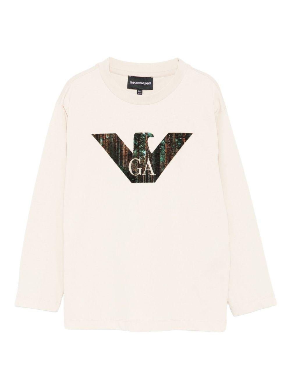 Felpa per bambino Emporio Armani Kids beige con logo sul davanti - Rubino Kids