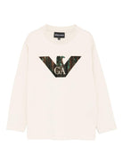 Felpa per bambino Emporio Armani Kids beige con logo sul davanti - Rubino Kids