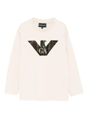 Emporio Armani Kids beige sweatshirt with logo on the front