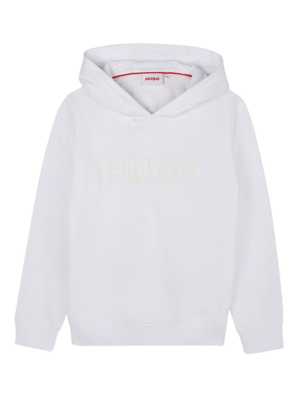 Felpa per bambino Hugo Kids bianca con cappuccio e logo - Rubino Kids