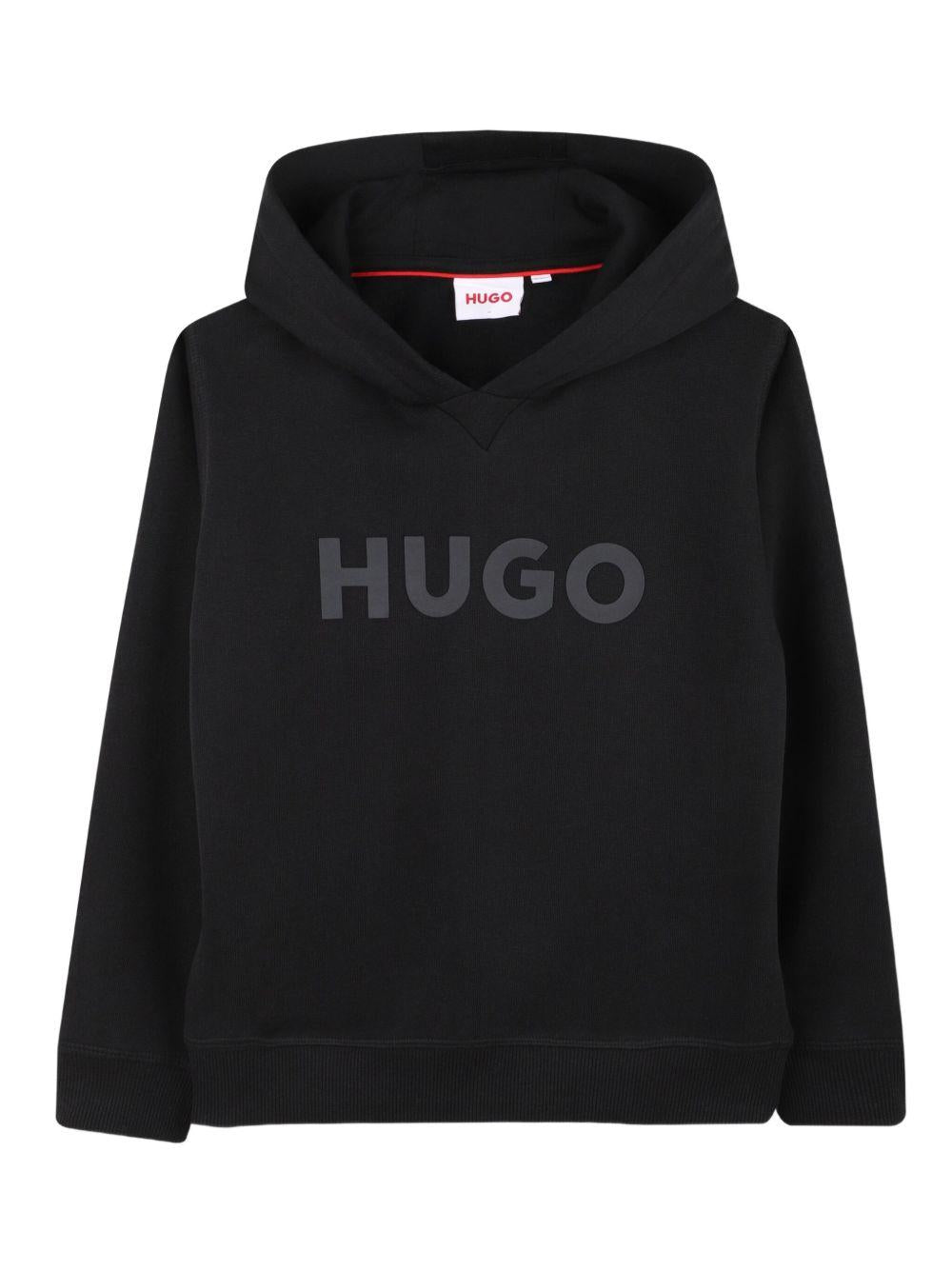 Felpa per bambino Hugo Kids nera con cappuccio e logo - Rubino Kids
