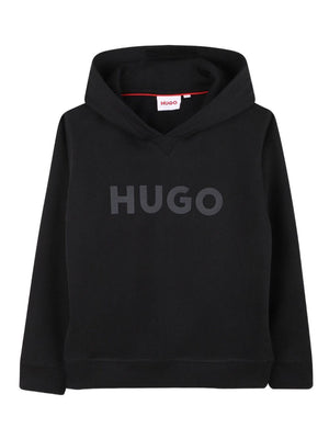 Felpa per bambino Hugo Kids nera con cappuccio e logo