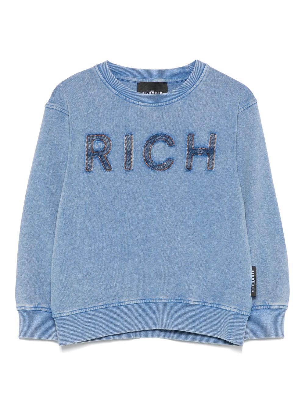 Felpa per bambino John Richmond Junior azzurro con logo - Rubino Kids