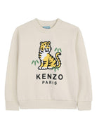 Felpa per bambino Kenzo Kids beige con stampa tigre sul davanti - Rubino Kids