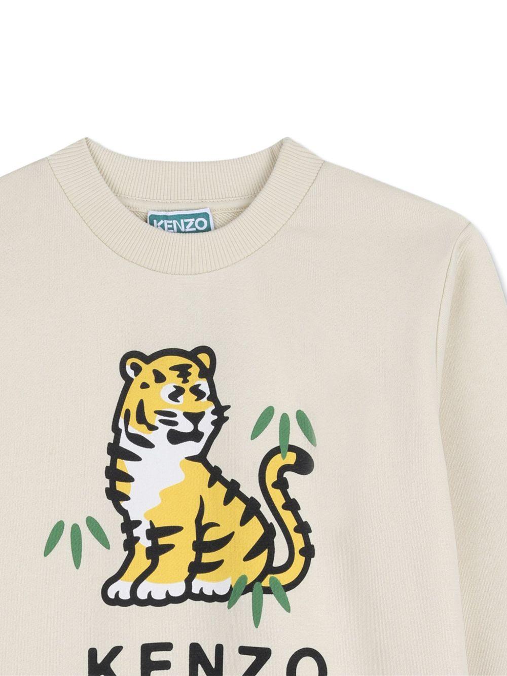 Felpa per bambino Kenzo Kids beige con stampa tigre sul davanti - Rubino Kids