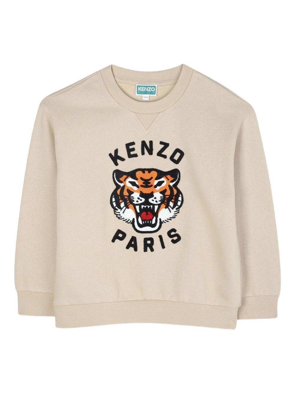 Felpa per bambino Kenzo Kids beige girocollo con ricamo Tiger - Rubino Kids
