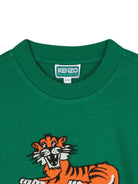 Felpa per bambino Kenzo Kids verde con grafica Tiger - Rubino Kids