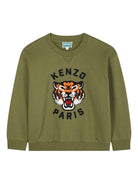 Felpa per bambino Kenzo Kids verde con motivo con ricamo - Rubino Kids