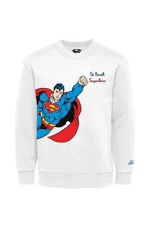 Felpa per bambino MC2 Saint Barth Kids bianca con stampa Superman