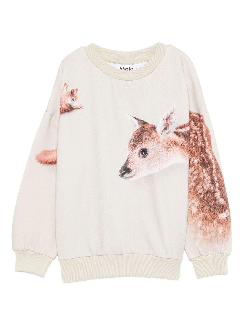 Felpa per bambino Molo beige con stampa cervo - Rubino Kids