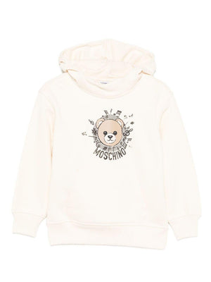Felpa per bambino Moschino Kids beige con stampa Teddy Bear e note musicali