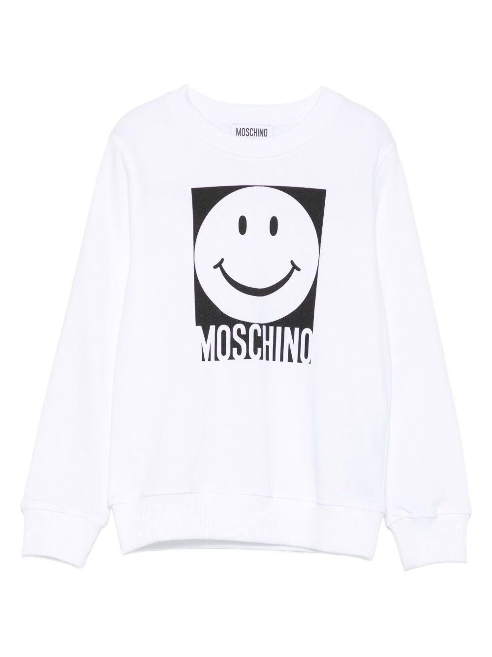 Felpa per bambino Moschino Kids bianco con motivo a faccina sorridente - Rubino Kids