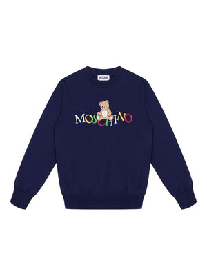 Moschino Kids blue sweatshirt with teddy bear motif for boys