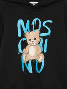 Felpa per bambino Moschino Kids nero con cappuccio e stampa Teddy Bear - Rubino Kids