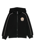 Felpa per bambino Moschino Kids nero con cappuccio e zip con logo teddy - Rubino Kids