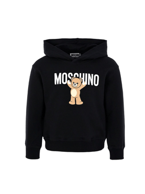 Felpa per bambino Moschino Kids nero con stampa Teddy e cappuccio