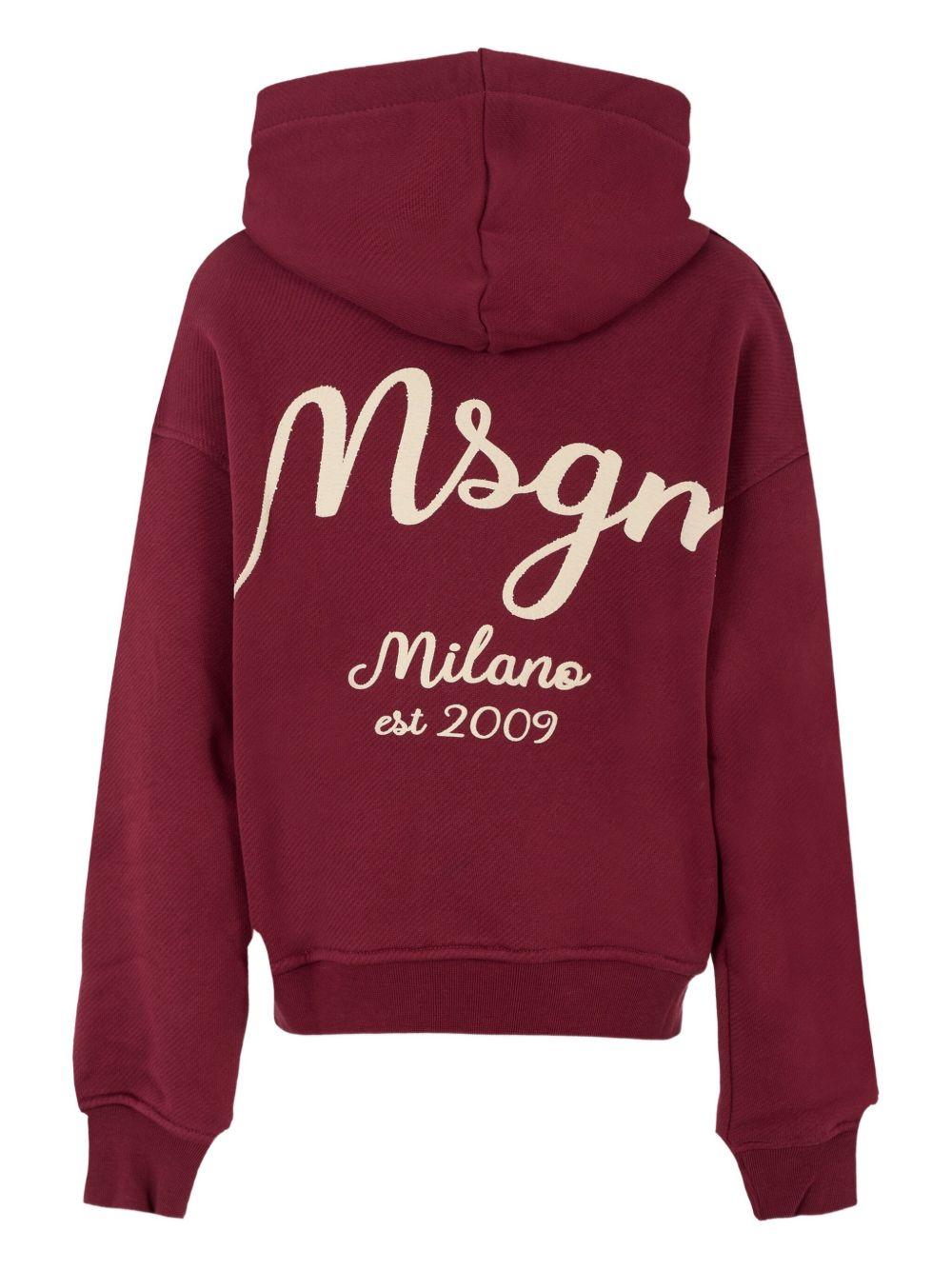Felpa per bambino MSGM Kids bordeaux con cappuccio con logo ricamato - Rubino Kids