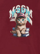 Felpa per bambino MSGM Kids bordeaux con stampa grafica gatto - Rubino Kids