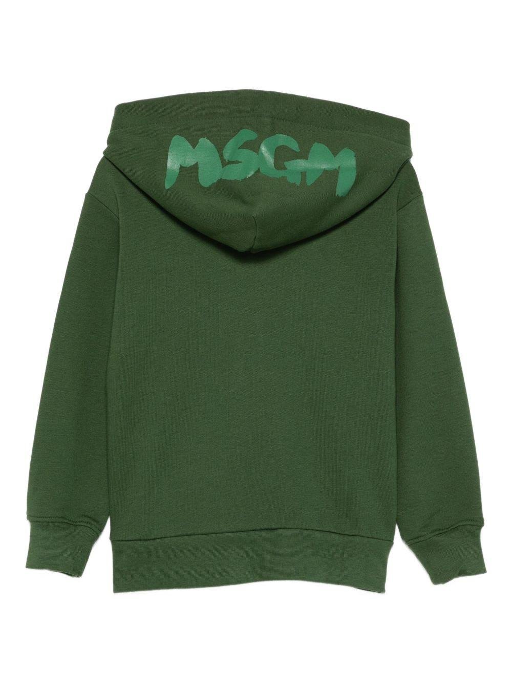 Felpa per bambino MSGM Kids verde con cappuccio e logo - Rubino Kids