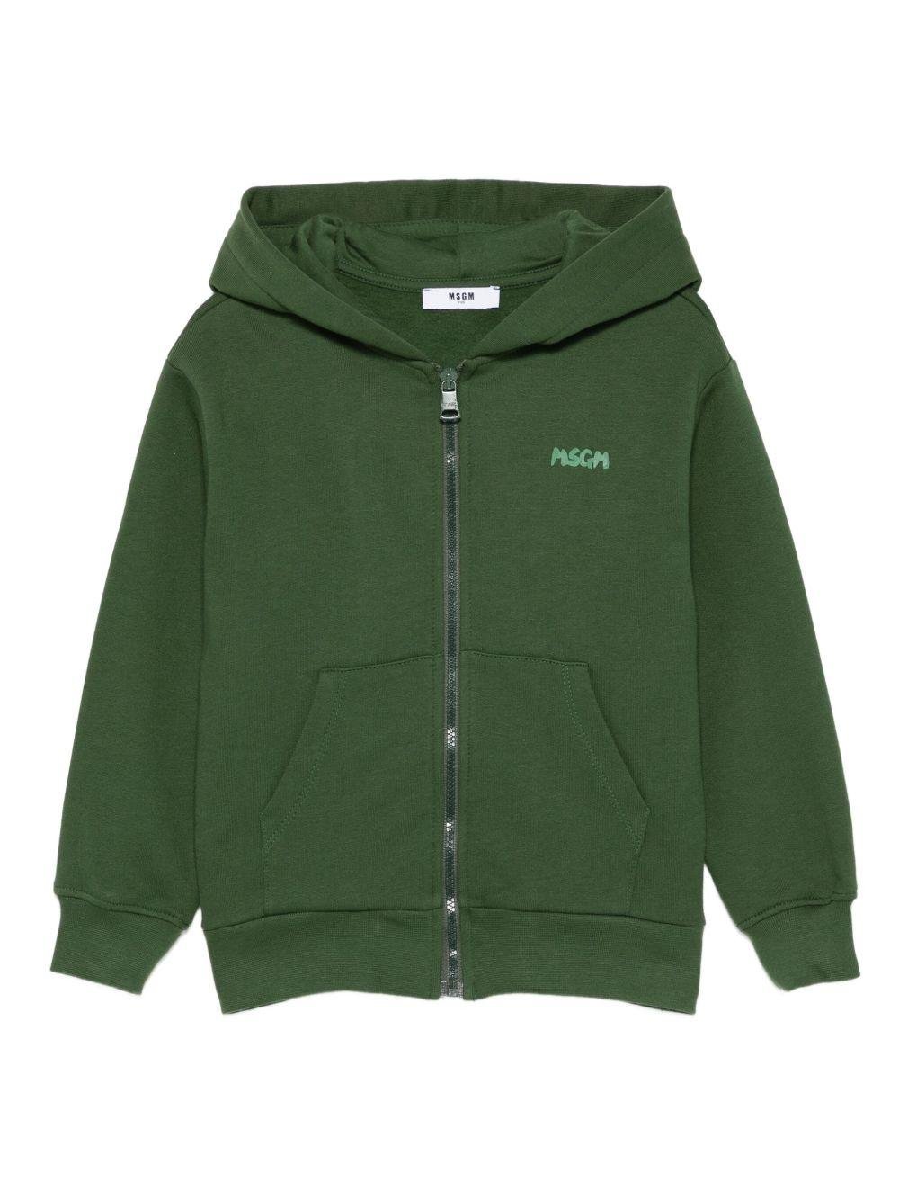 Felpa per bambino MSGM Kids verde con cappuccio e logo - Rubino Kids