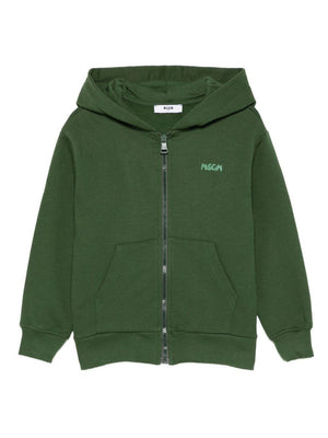 Felpa per bambino MSGM Kids verde con cappuccio e logo