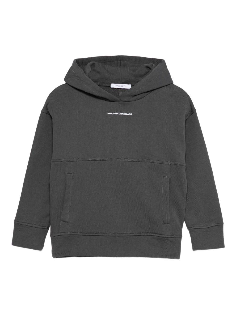 Felpa per bambino Paolo Pecora Kids grigio con cappuccio e logo - Rubino Kids