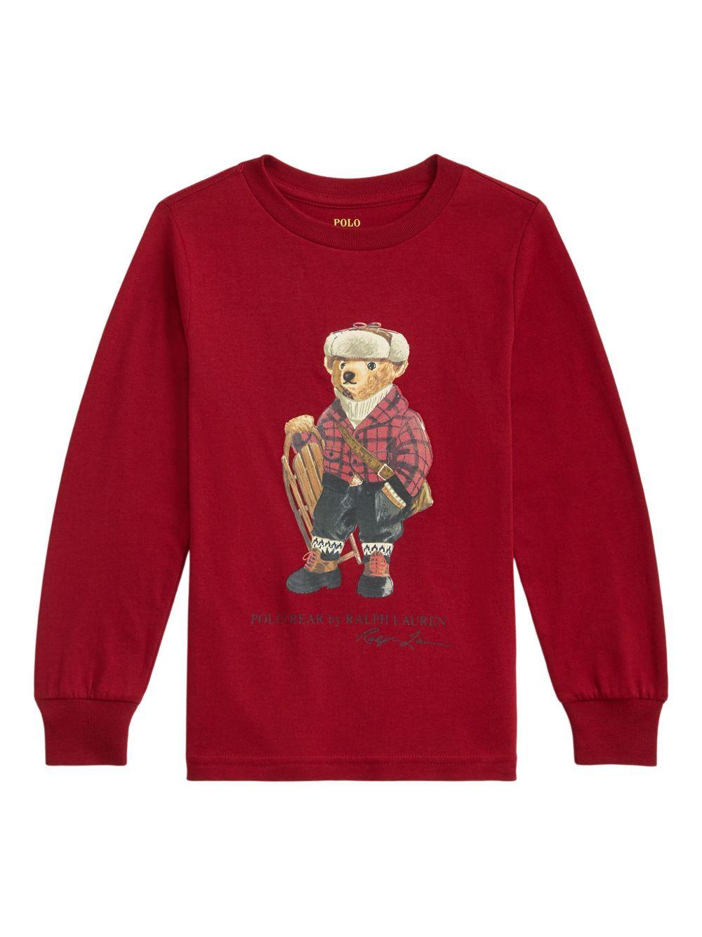 Felpa per bambino Polo Ralph Lauren Kids rossa con stampa Polo Bear - Rubino Kids